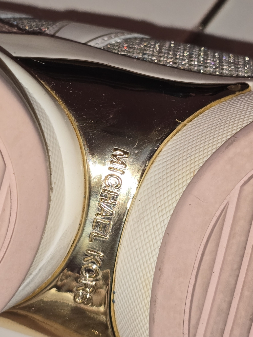 Michael Kors Women's Blush Pink and Gold Glitter Platform Sneakers - Picture 4 of 8